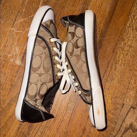 •COACH•BROWN & TAN BARRETT SIGNATURE “C” CANVAS & LEATHER TRIM SNEAKERS SIZE 9 - Picture 6 of 9